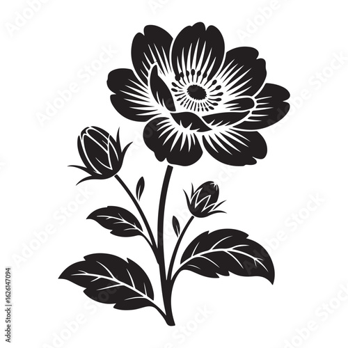 Black and white floral silhouette with buds