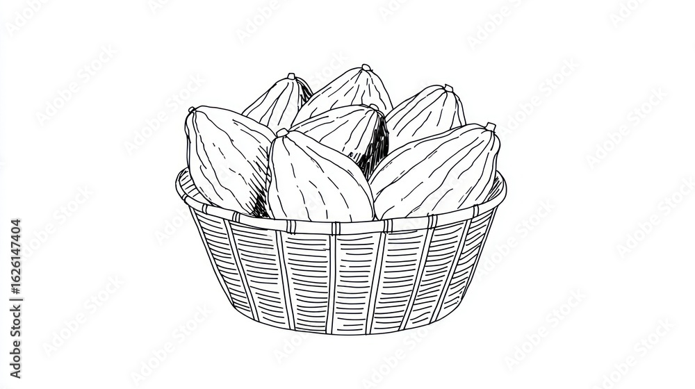 Obraz premium Basket of fruits, hand-drawn