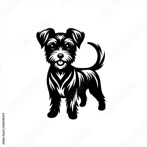 Adorable Black and White Dog Vector Illustration.