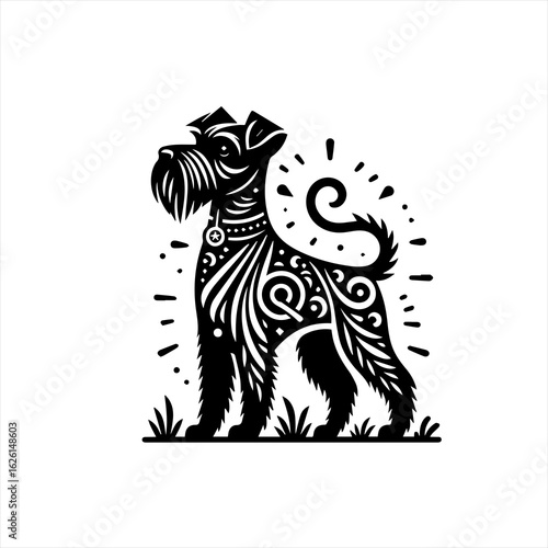Decorative Schnauzer Dog Silhouette Art Illustration.