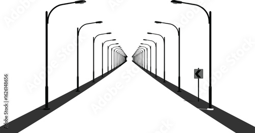 Street light vector, road lamp post illustration, urban lighting design, highway street view, perspective pole drawing, city night infrastructure, outdoor lamp flat vector