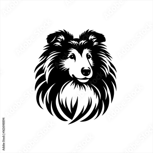 Majestic Collie Dog Head Vector Illustration.