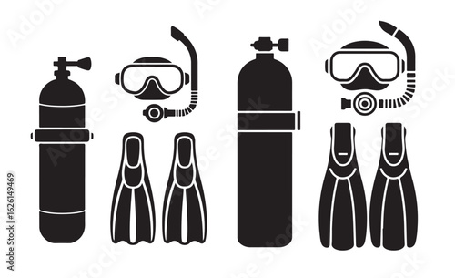 Scuba diving equipment silhouette