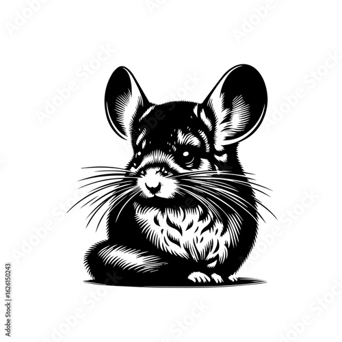 Adorable Chinchilla Portrait Black and White.