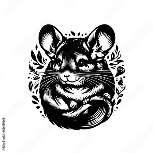 Adorable Chinchilla Portrait with Floral Accents.