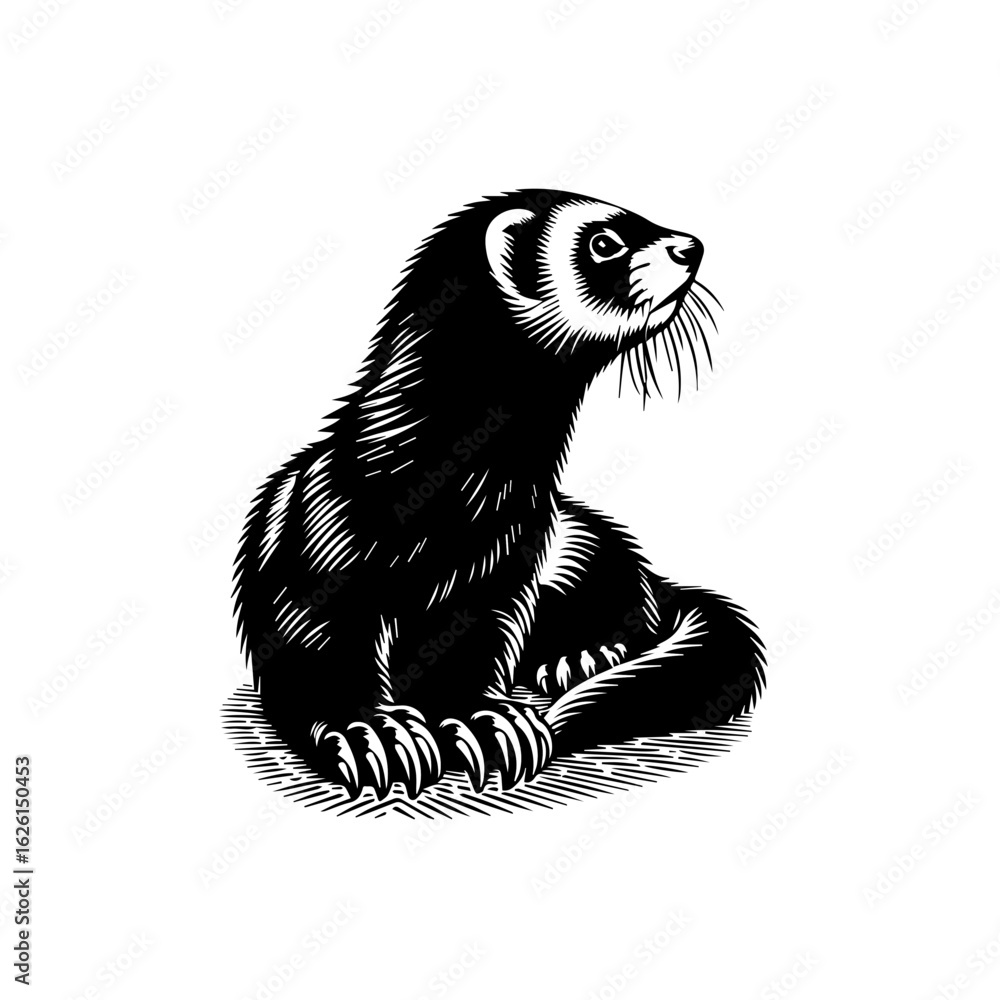 Obraz premium Black and White Ferret Illustration.