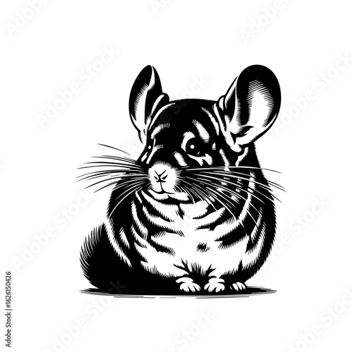 Black and White Chinchilla Portrait Illustration.