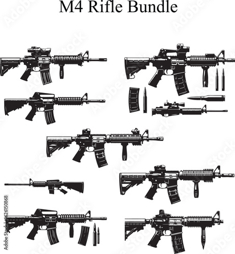 M4 Rifle Silhouette Vector Illustration Design Bundle