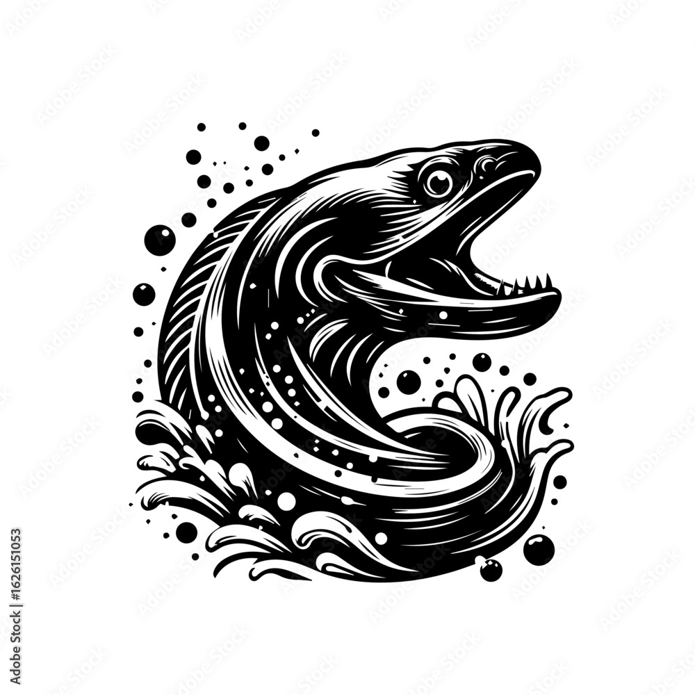 Obraz premium Fierce Moray Eel Emerging from Water.