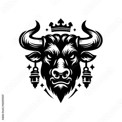 Majestic Bull Head with Crown and Lanterns.
