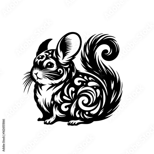 Ornate Chinchilla Silhouette with Swirling Patterns.