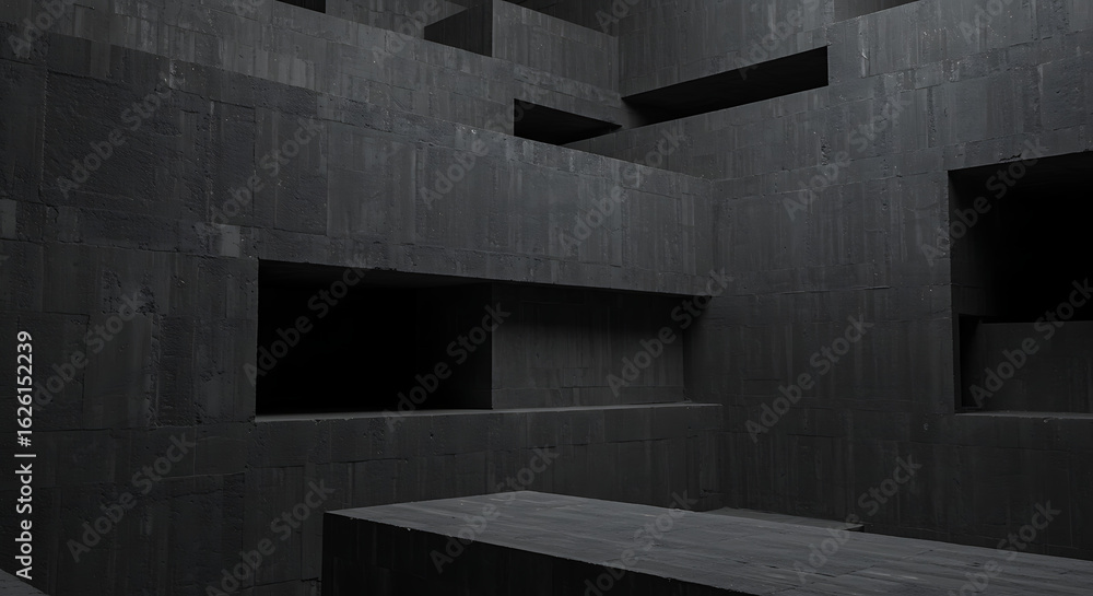 Fototapeta premium Dark and moody brutalist architecture with geometric shapes