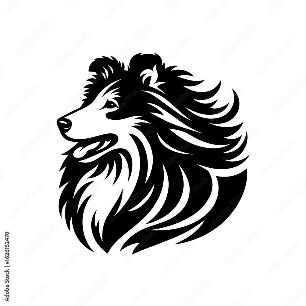 Fototapeta premium Stylized Black and White Collie Dog Head Logo.
