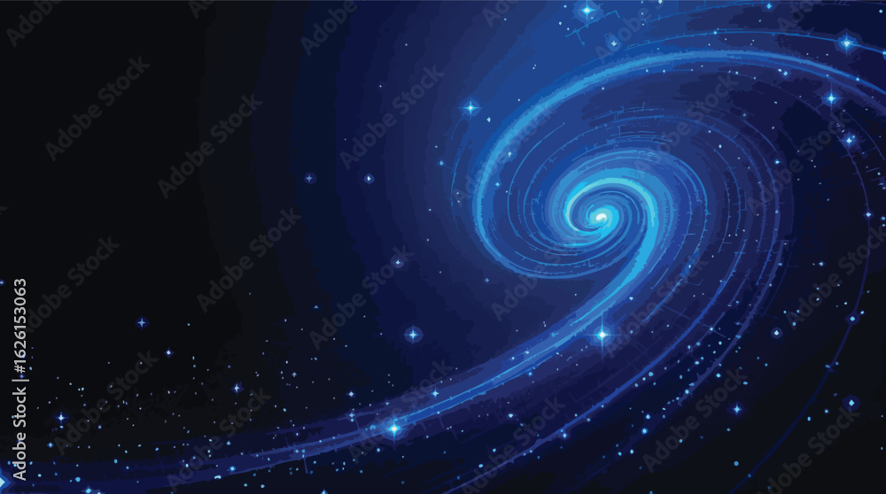 Obraz premium Abstract swirling galaxy with starry sky and beautiful blue tones and pixelated style.