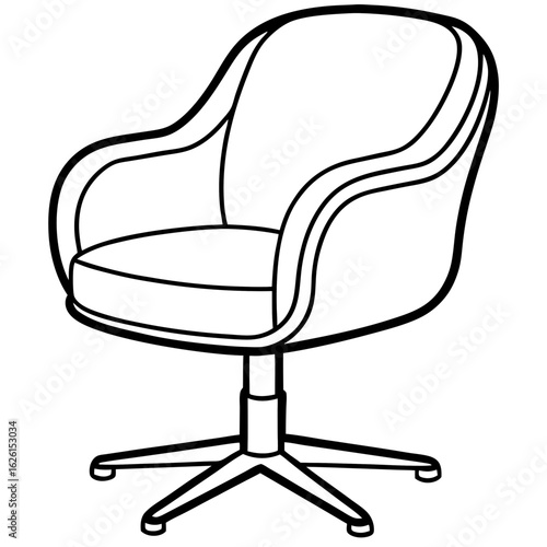 Ergonomic Swivel Chair Line Art Vector