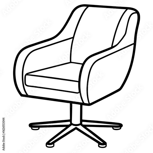 Ergonomic Swivel Chair Line Art Vector