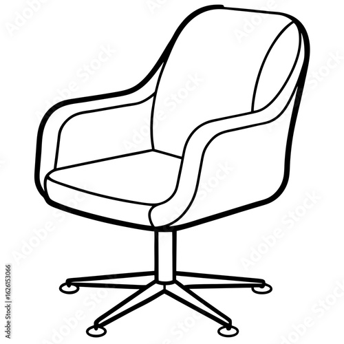 Ergonomic Swivel Chair Line Art Vector