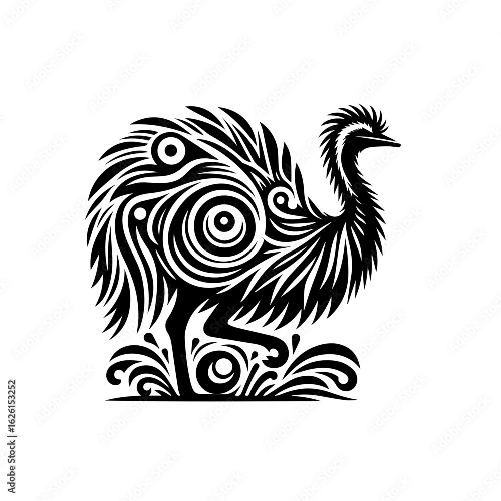 Obraz premium Stylized Black Emu Bird Tribal Design.
