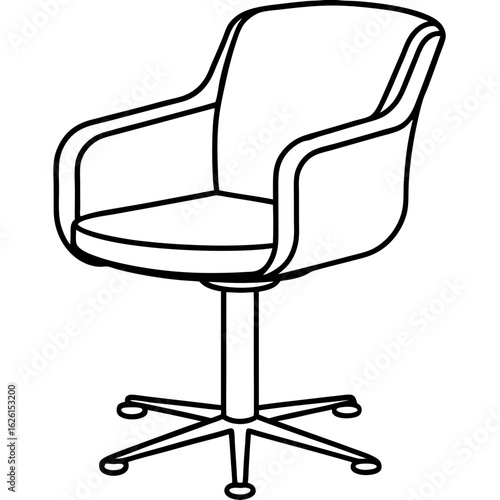 Ergonomic Swivel Chair Line Art Vector