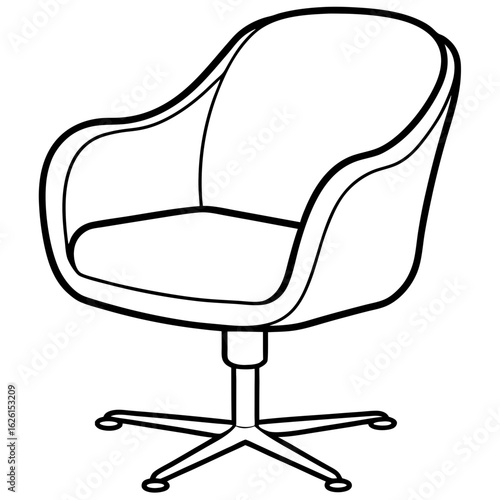 Ergonomic Swivel Chair Line Art Vector