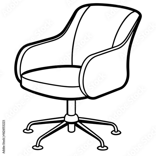 Ergonomic Swivel Chair Line Art Vector