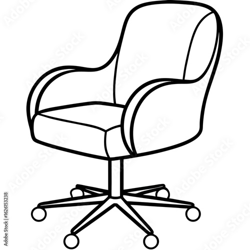 Ergonomic Swivel Chair Line Art Vector