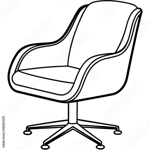 Ergonomic Swivel Chair Line Art Vector