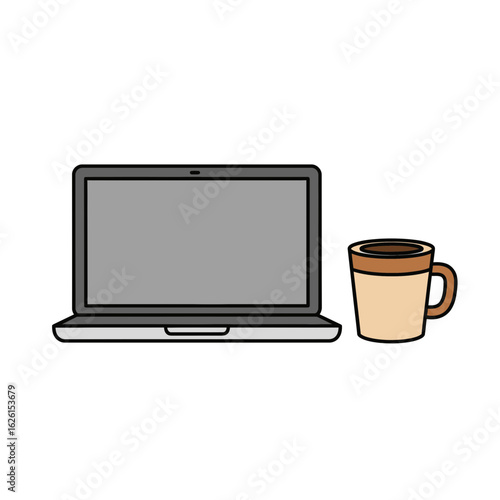 Laptop and coffee mug on white background for working at home  