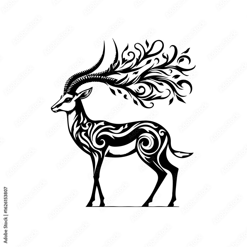 Fototapeta premium Stylized Gazelle with Ornate Antlers and Body Patterns.