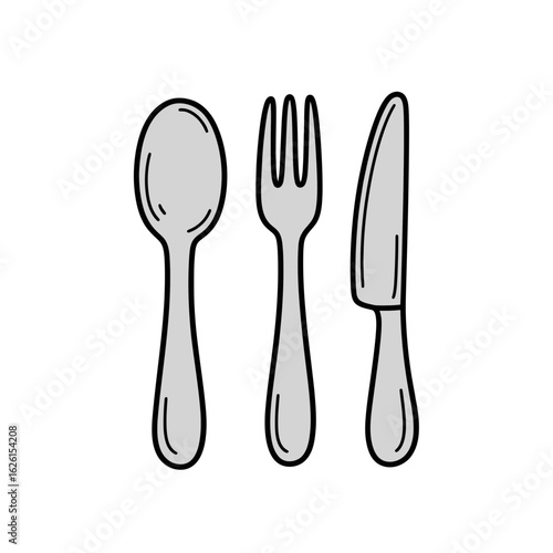 Cutlery set including spoon, fork, and knife in simple design  