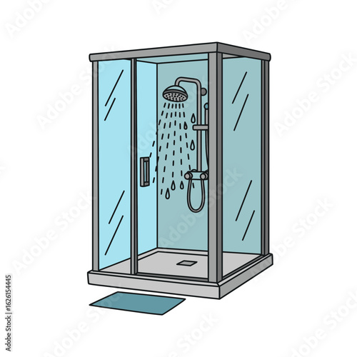Modern shower enclosure with glass walls and showerhead design  