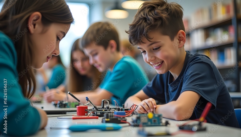 custom made wallpaper toronto digitalYoung Innovators: Children Engaged in a Hands-on Science Project (AI Generated)