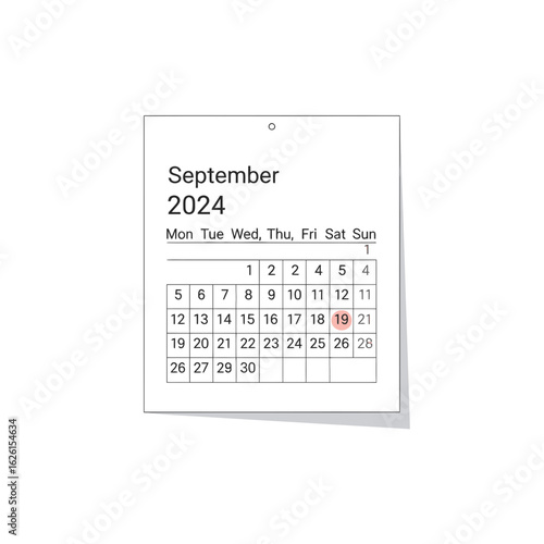 Calendar page showing September 2024 with highlighted date  
