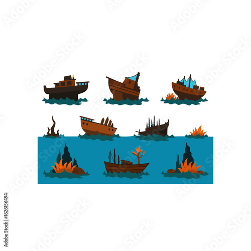  different rotting shipwreck ecosystem set 