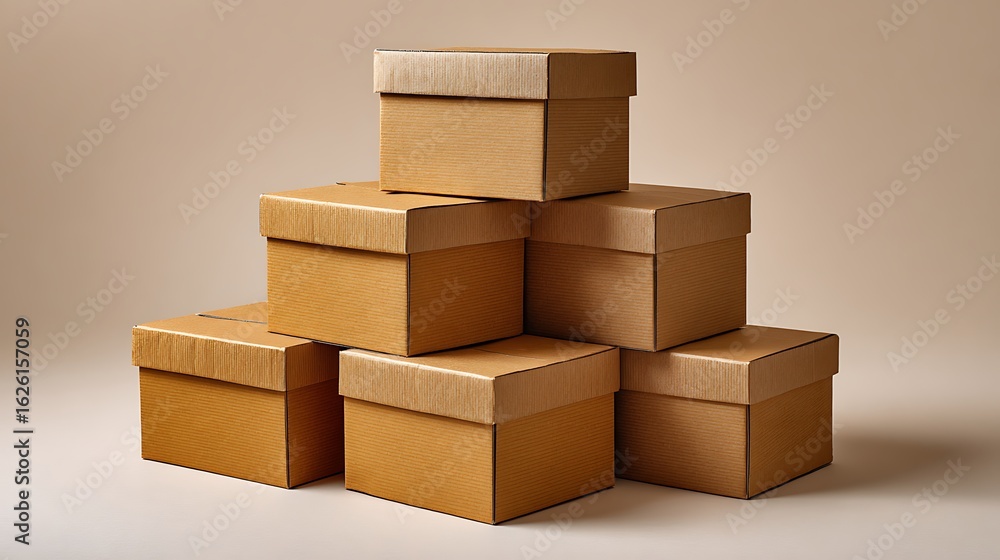 Fototapeta premium Stack of six rustic wooden gift boxes tied with natural string