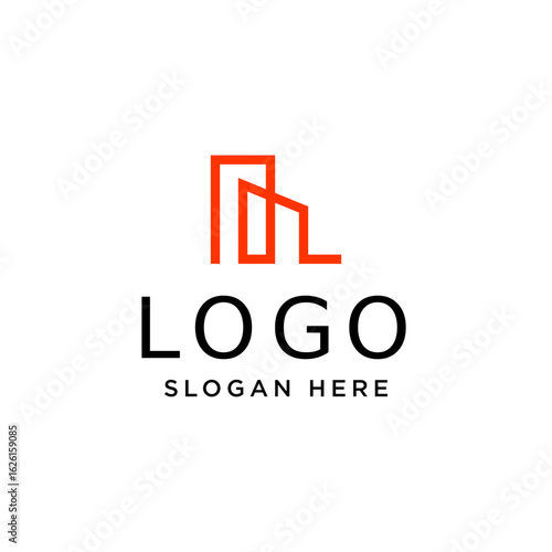 Modern Construction Logo – Geometric Orange Line Design for Property or Real Estate Business