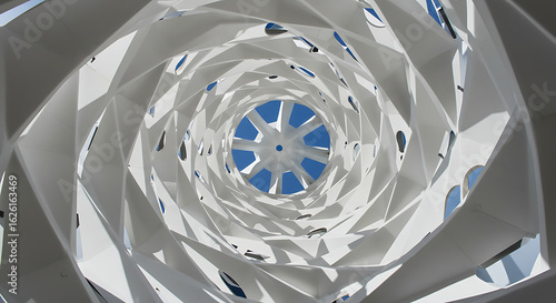 Quadro su tela Abstract geometric tunnel with blue center and white walls