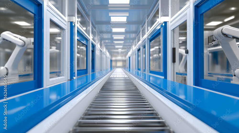 Obraz premium White Armwork Cell in Cleanroom with Articulated Robots