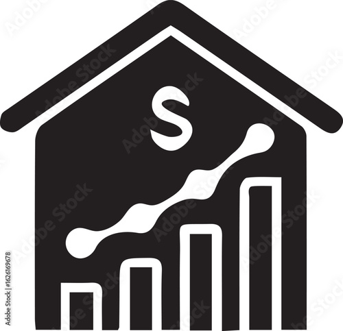 Real Estate Investment and Market Growth House Icon Depicting Rising Property Value and Financial Gains in Housing Sector for Investors
