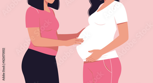 Illustration of a Woman Touching a Pregnant Woman's Belly