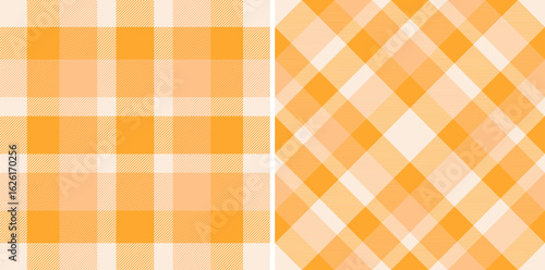 Two seamless pastel orange plaid patterns.  Perfect for textile design, website backgrounds, or fallthemed projects.  These versatile textures offer a blend of classic and modern aesthetics.