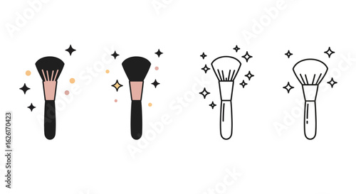 Set of Makeup Brush Icons with Sparkles and Effects
