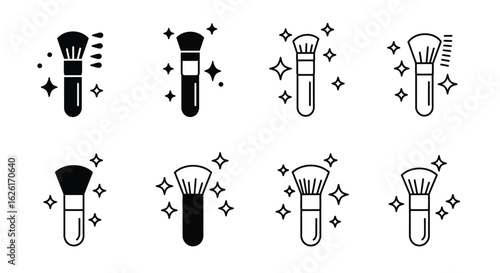 Set of Makeup Brush Icons with Sparkles and Effects

