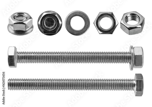 screws and self-tapping screws made of white metal, isolate on a white background, space for text
