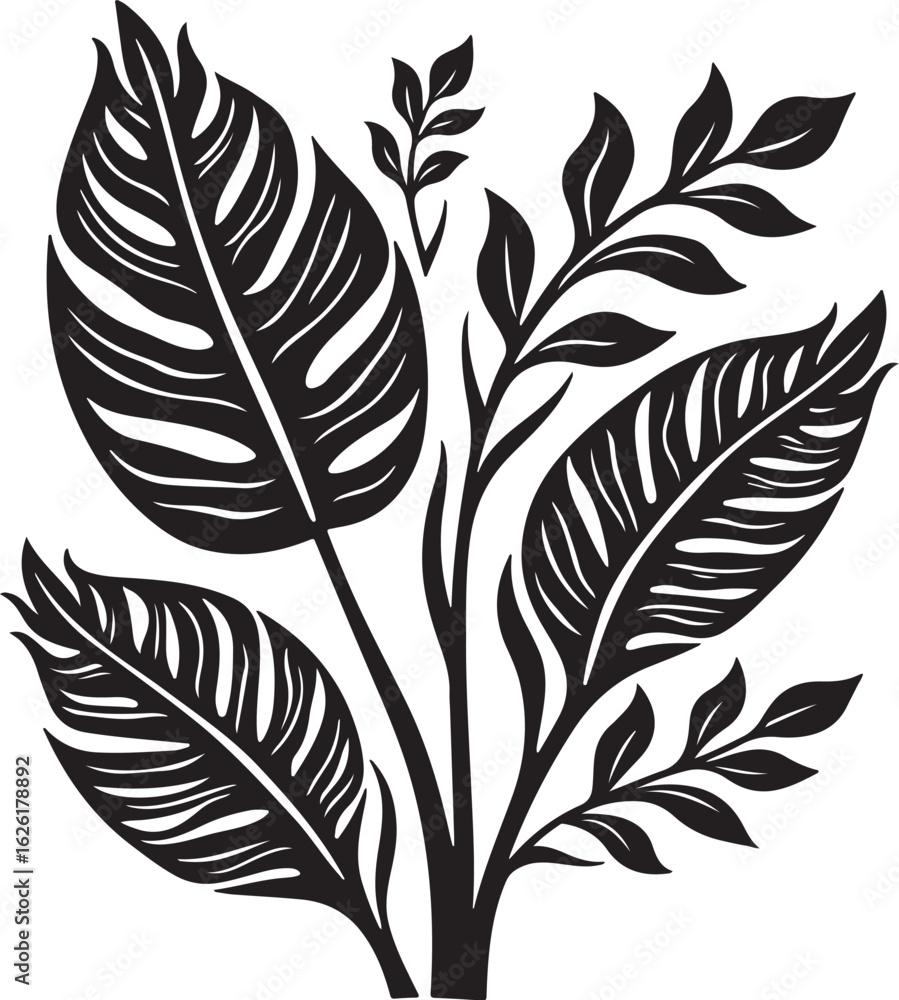 Fototapeta premium Elegant black and white botanical leaves design for modern decor