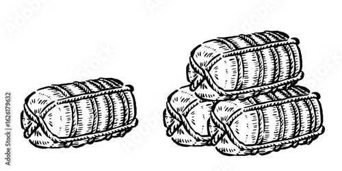 米俵　単品と積んだもの　単色線画