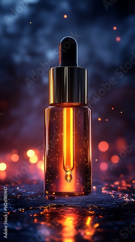 Glowing skincare serum in a dropper bottle