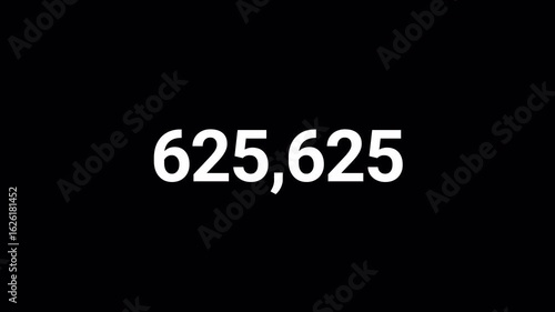Number counter animation from 0 to 1,000,000 on a transparent background in 4k, Animated counting numbers from zero to one million for likes,views,amount concepts.