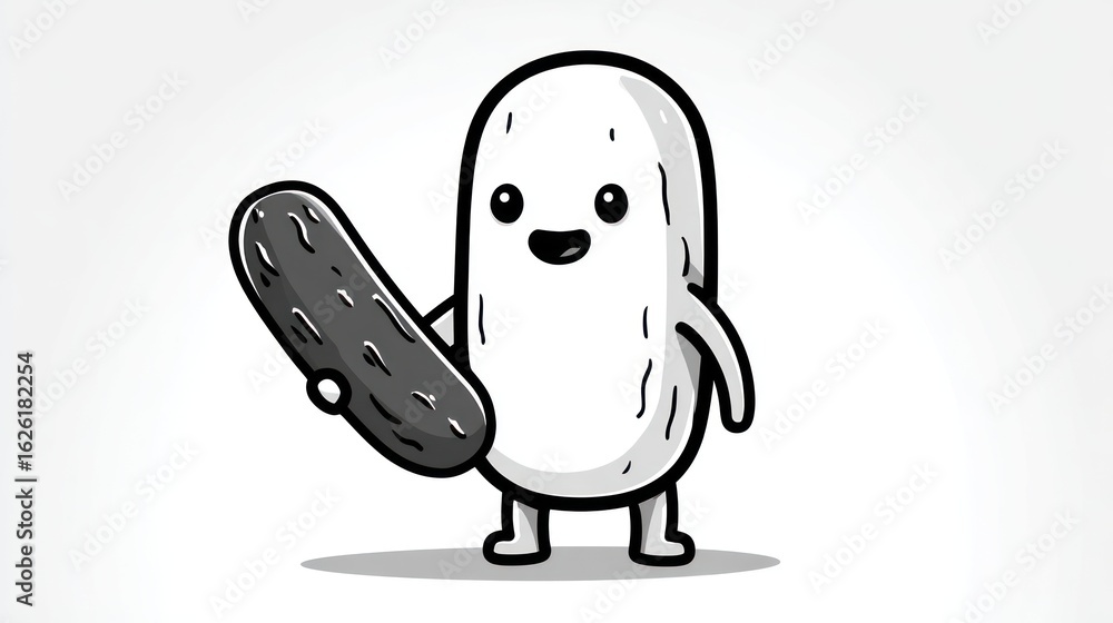 Obraz premium Cute cartoon pickle character holding a pickle