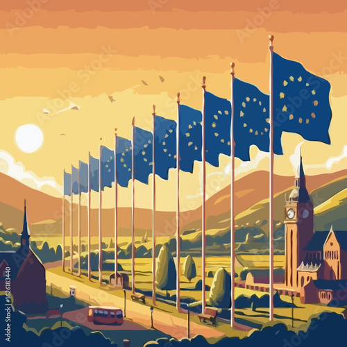 the NATO flag is flying
